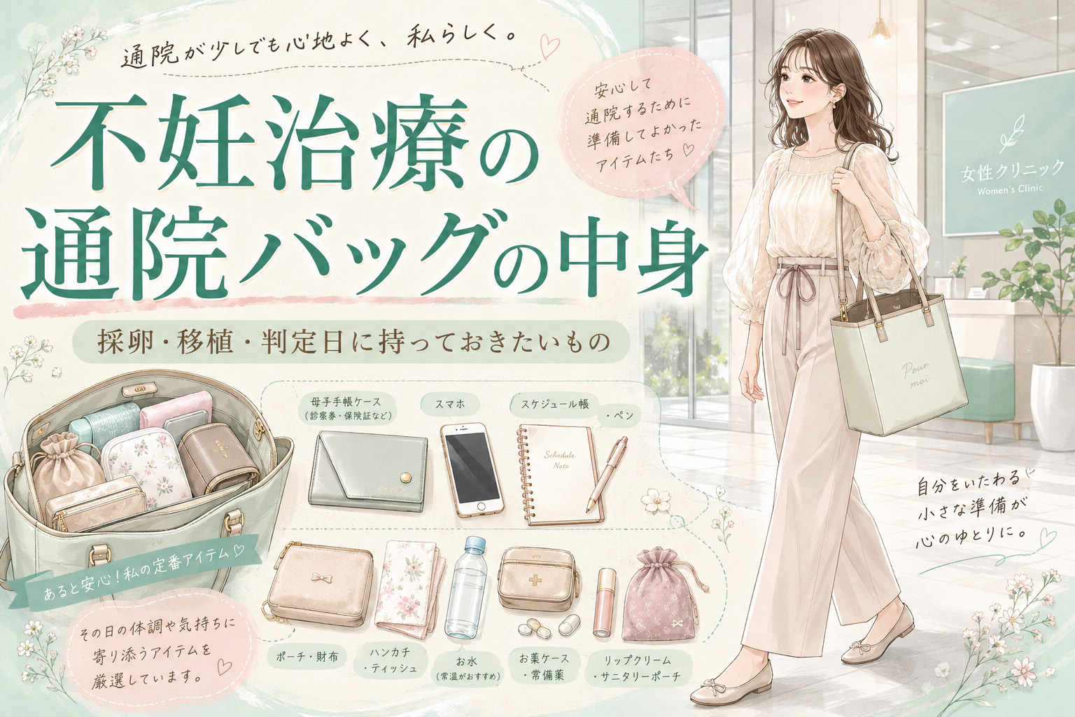 不妊治療の通院バッグの中身｜採卵・移植・判定日に持っておきたいもの